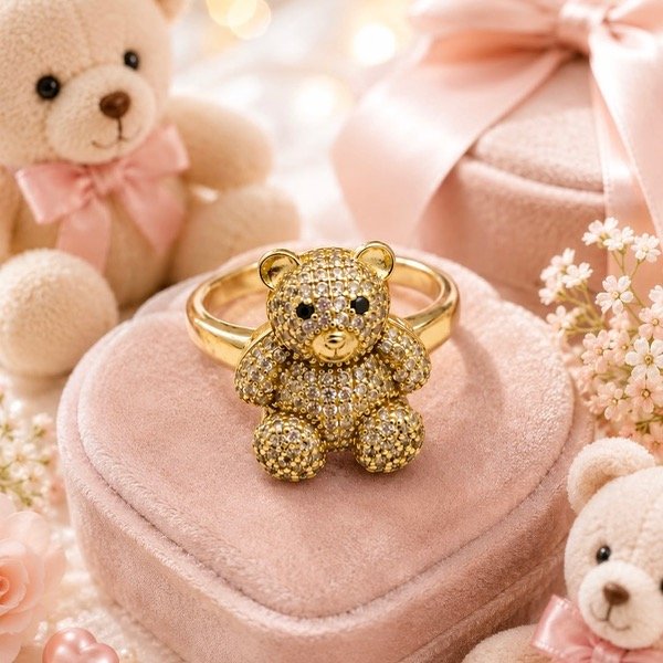 Producto - Anillo oso con piedras micro pave en Plata 925 Dorado