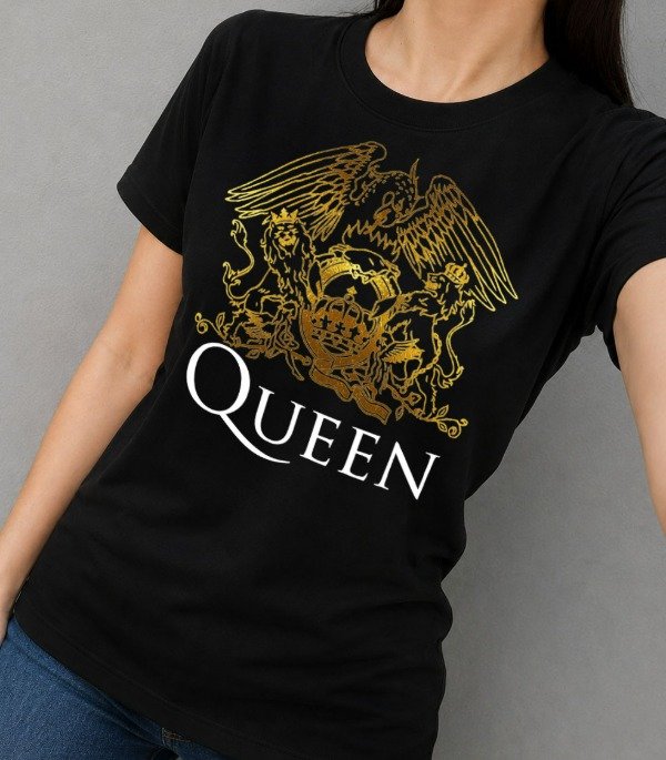 Producto - Remeras negras Logos bandas DTF Efecto Dorado