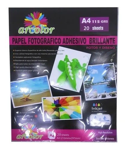 Producto - RESMITA ARCOLOR GLOSSY fotográfico A4 HQ AUTOADHESIVO 115 grs. x20