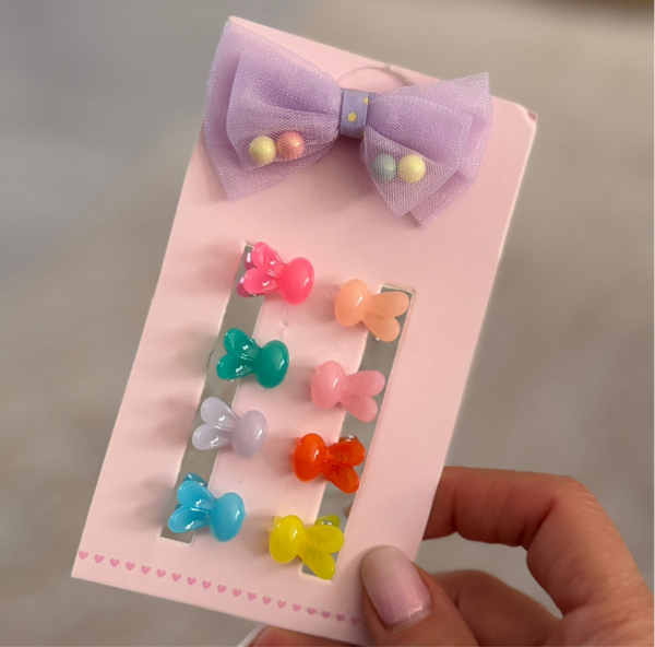 Producto - Set x8 Mini Hebillas Conejitos + Moño de Tul Lila - 0
