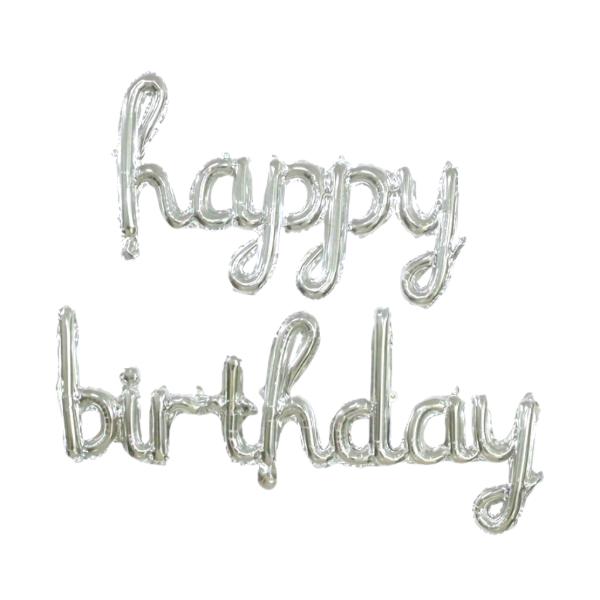Producto - Globo Happy Birthday cursiva Plateado