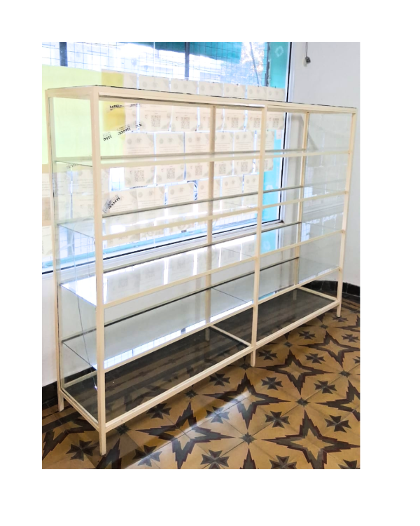 Producto - Estantería estructura de hierro y estantes de vidrios / 150x200x36