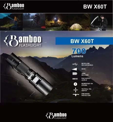 Producto - Linterna Tactica Bamboo Led 700 Lumens Bwx60t 350 Metros.