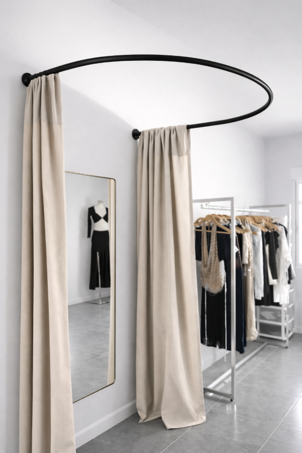 Producto - Probador de Ropa Curvo 102 x 110 cm negro Bases Redondas