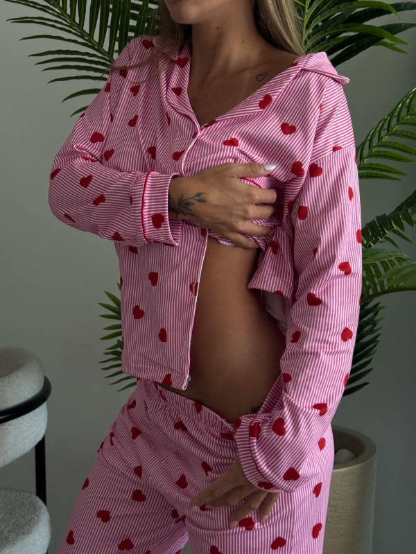 Producto - Pijama camisero rayas y corazones