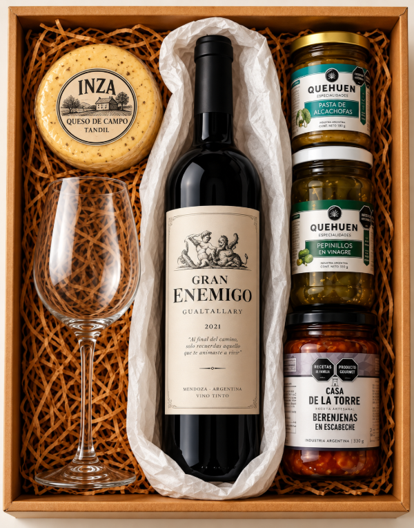 Producto - Caja Regalo Gourmet Premium Gran Enemigo Gualtallary + Copa + Picada - 0