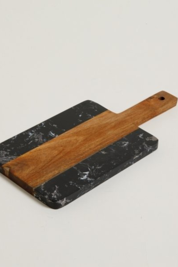 Producto - TABLA MACAEL CON MANGO MARMOL NEGRO Y MADERA 38X18 CM