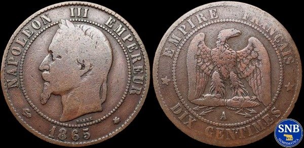 Producto - Francia - 10 Céntimos (1865 A) KM #798.1 Ceca de París - II Imperio Francés