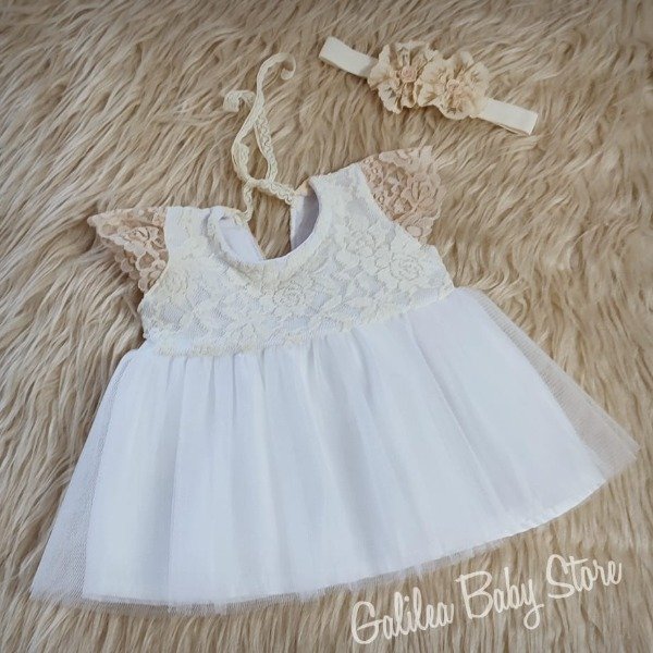 Producto - VESTIDO MARY MANGAS CORTAS MANTECA Y BLANCO