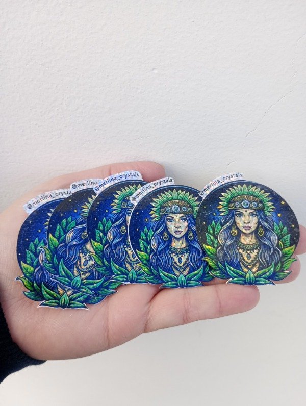 Producto - Sticker mujer chamana holográfico glitter