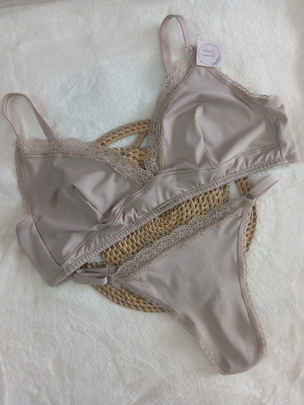 Producto - Conjunto microfibra sin armar con puntilla nude T.100