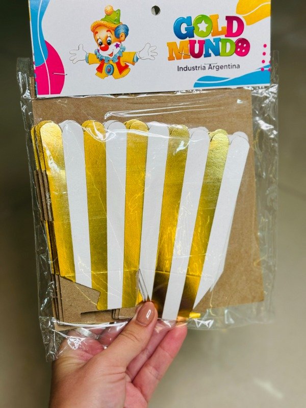 Producto - Cajas pochocleras rayas blanco y dorado x8u - 1