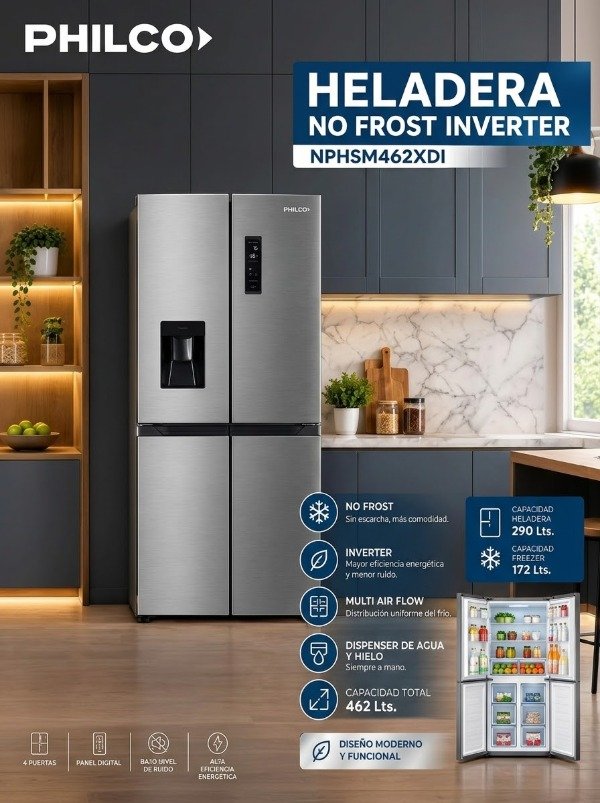 Producto - HELADERA PHILCO MULTIDOOR 406 LTS INOX - NPHSM462XDI