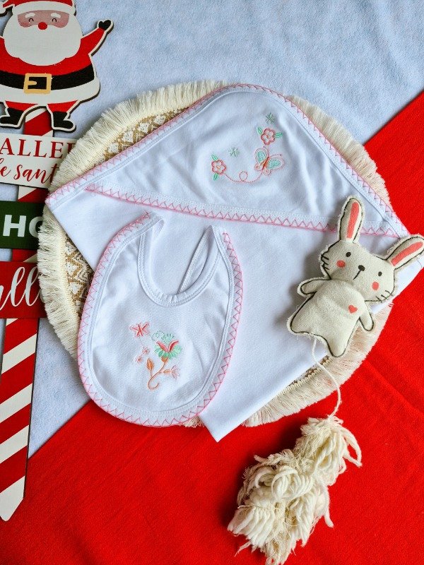 Producto - Mantilla de algodón flores rosa/blanco