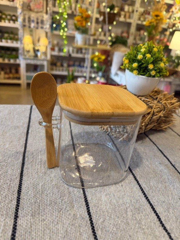 Producto - Frasco con tapa de bamboo y cuchara 10 cm ( Efectivo: 14.000)