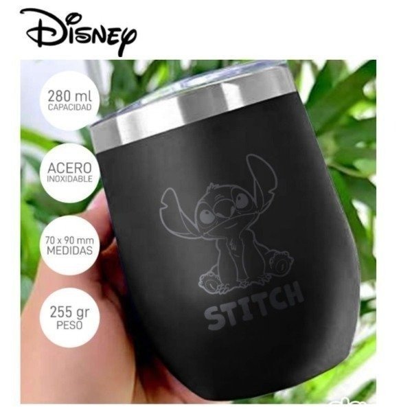 Producto - MATE ACERO INOX NEGRO C/TAPA DISNEY STITCH 7212