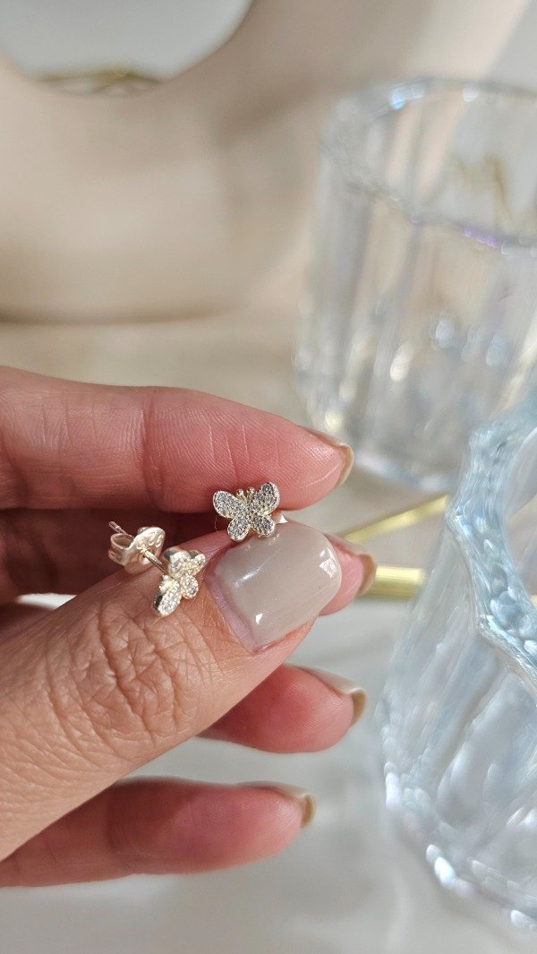 Producto - Aros pasantes mariposa micropave 7mm. Plata