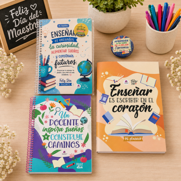 Producto - KIT DIA DEL MAESTRO AGENDA 2027 BLOCK, PLANNER Y PIN SURTIDO - 1