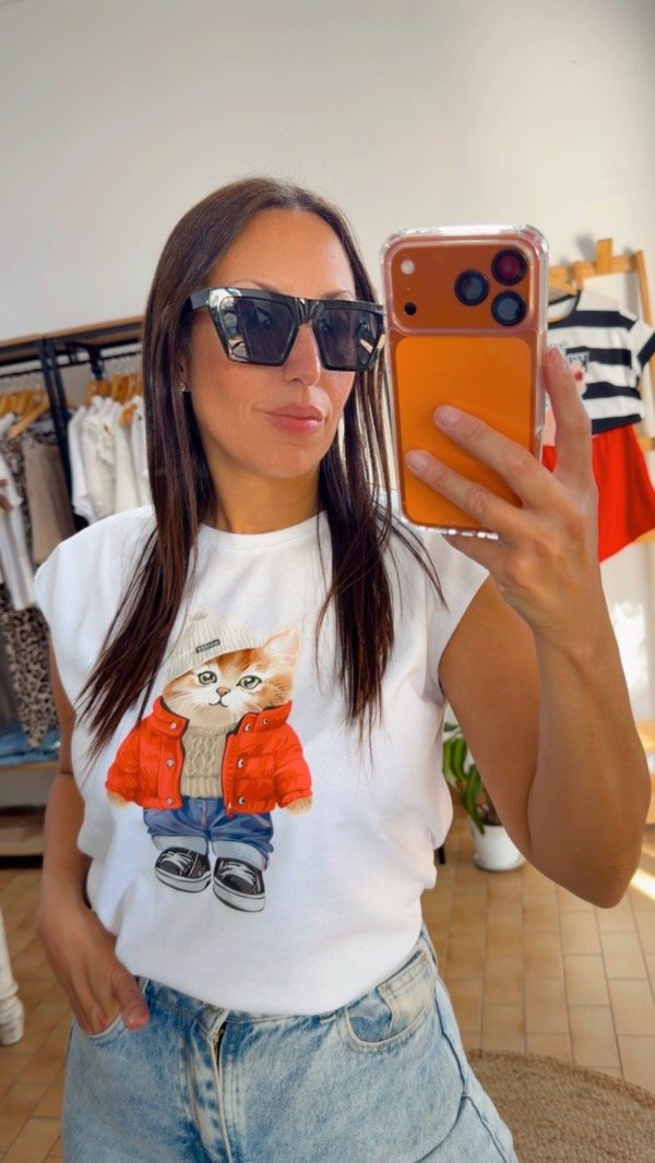 Producto - Musculosa Gatito Otoño blanca