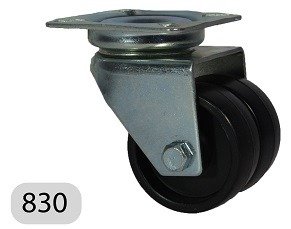 Producto - Rueda Doble de Nylon Negro con Soporte Giratorio - Serie Reforzada - RH830