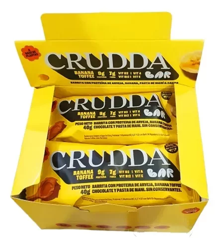 Producto - Caja cerrada x 10u. barras proteica sabor BANANA TOFEE- Crudda