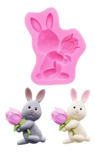 Producto - Molde Silicona Conejo Pascua Con Rosa Fondant Porcelana Fria - 0