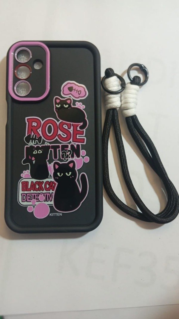 Producto - Funda de silicona con diseño + strap Negro para Samsung A15
