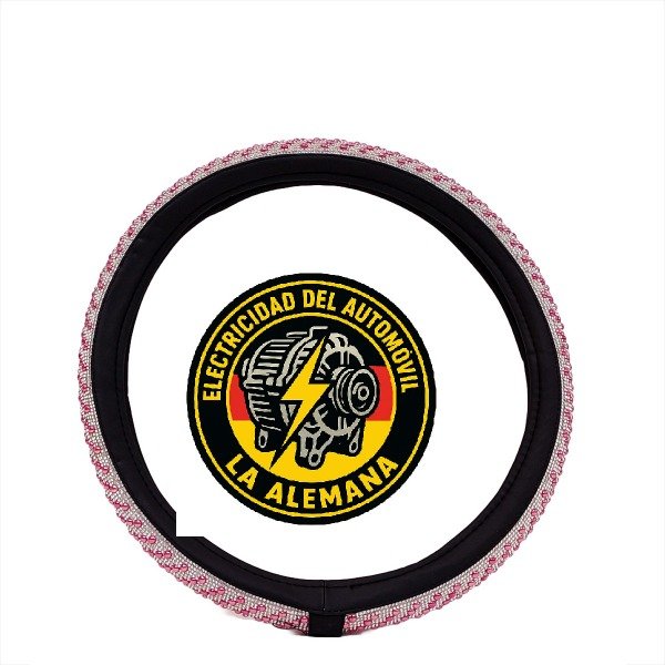 Producto - Funda Cubre Volante con Strass Brillantes Rosa y Plata - Lujo Universal Premium