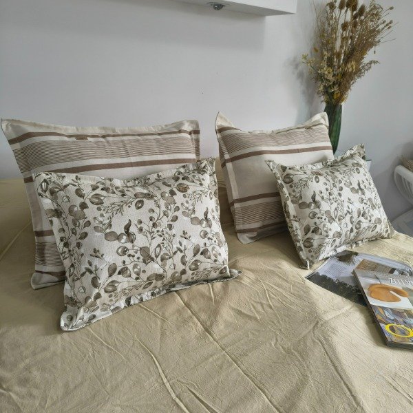 Producto - Combo x4 Almohadones - 50x60 Crudo con Tonos Beige + 40x50 Flores - Tela Tusor - 1