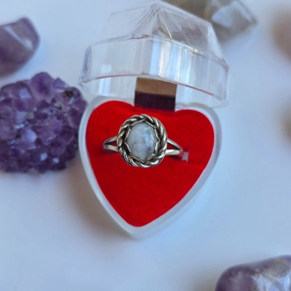 Producto - Anillo alpaca y piedra natural piedra lunar arcoiris