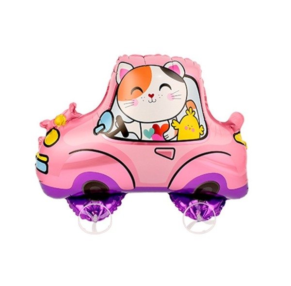 Producto - Globo Metalizado con Ruedas 24" Auto Rosa Gatito