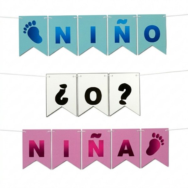 Producto - Banderín "niño o niña" revelación de género celeste y rosa - 0