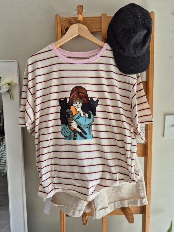 Producto - Remeras Rayadas Amor de Gatitos Rosa