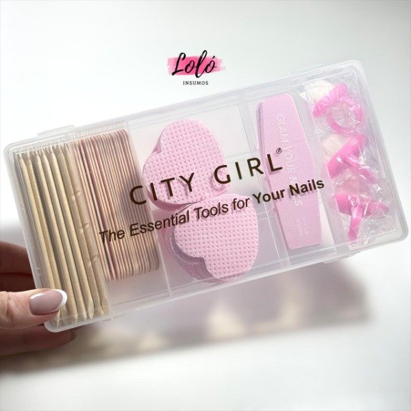 Producto - Kit de herramientas de manicura + organizador City Girl (rosa o violeta surtido)
