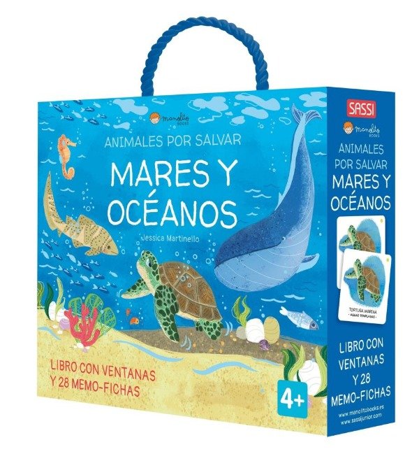 Producto - MARES Y OCEANOS - ANIMALES POR SALVAR - LIBRO + 28 MEMO-FICHAS