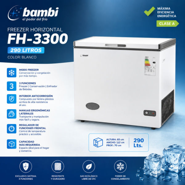 Producto - FREEZER BAMBI FH-3300 - 290 LITROS - COLOR BLANCO
