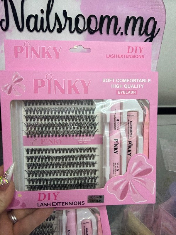 Producto - Kit de pestañas por punto pinky incluye pinza bond pegamento y removedor