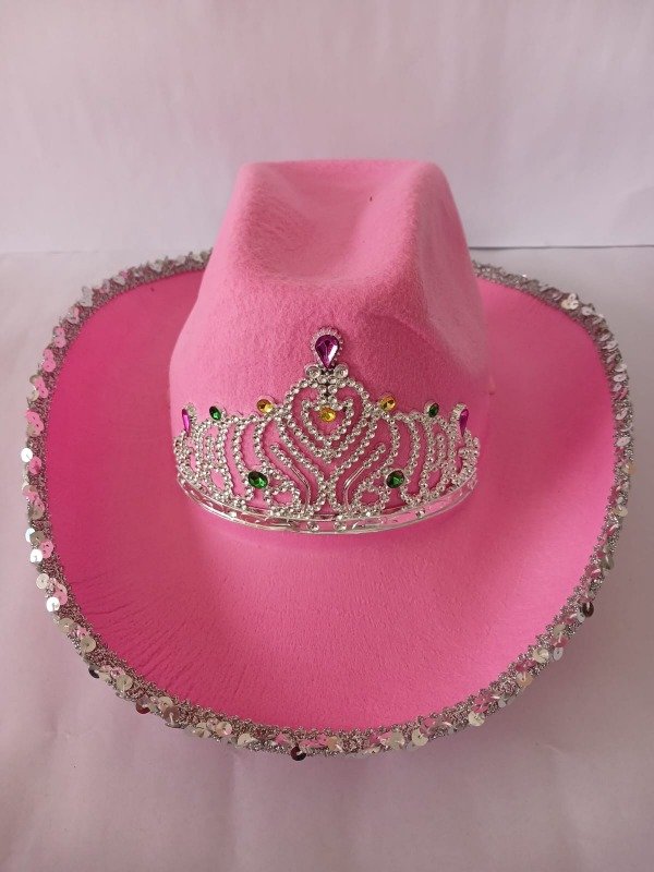 Producto - Sombrero CowBoy c/Corona y Lentejuelas - Rosa