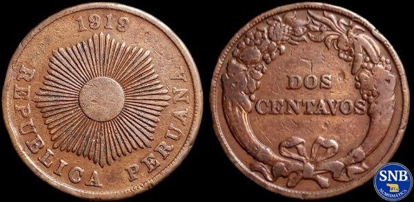Producto - Perú - 2 Centavos (1919) Cospel Grueso KM A212 - República Aristocrática