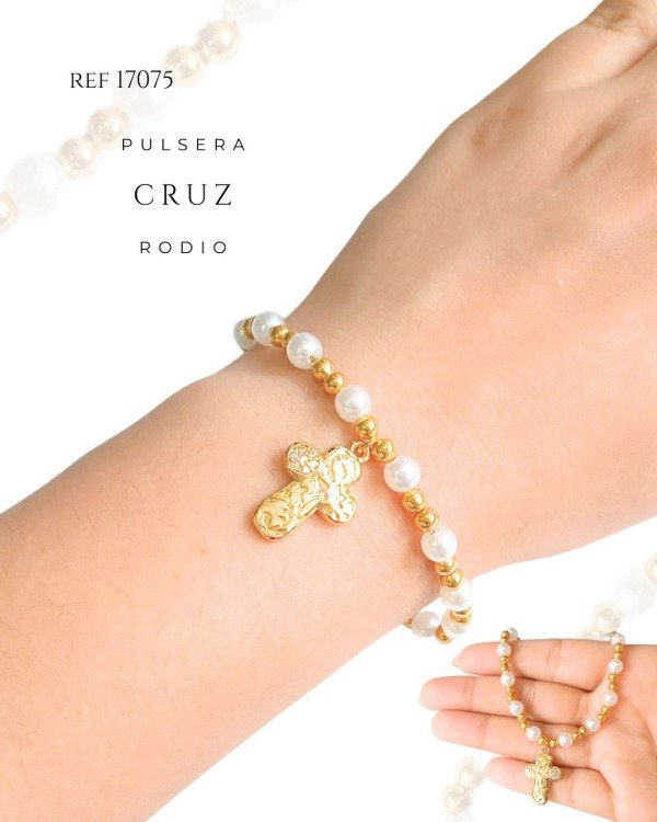 Producto - PULSERA CRUZ PERLAS REF 17075