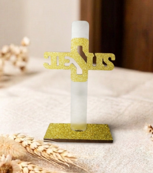 Producto - cruz con texto Jesús acrílico x 10 unid.
