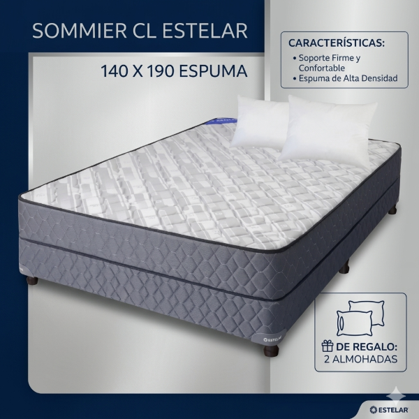 Producto - SOMMIER CL ESTELAR 140 X 190 ESPUMA + 2 ALMOHADAS