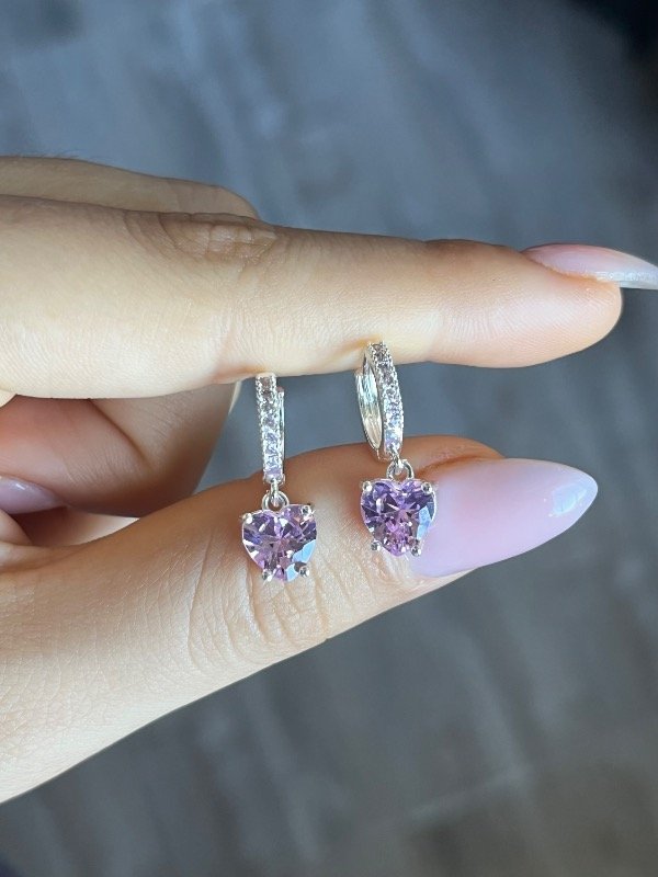 Producto - Aritos colgantes corazón con cubic acero blanco