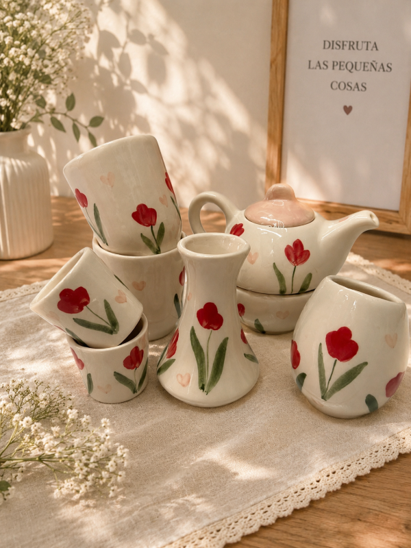 Producto - Combo vajilla cerámica premium tulipanes rojo (Precio Final)