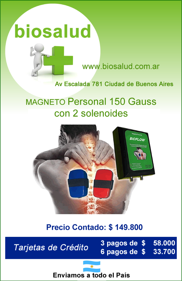 Producto - MAGNETO PERSONAL 150 GAUSS Marca BIOFLOW con dos solenoides planos