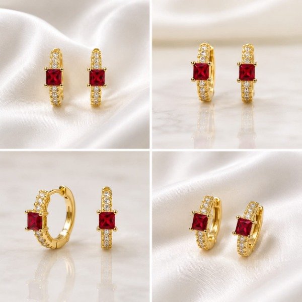 Producto - Aros argolla de acero dorado con piedra y strass - 2