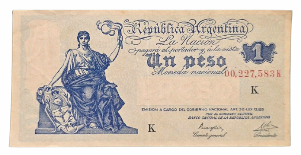 Producto - 1 Peso Serie Progreso (Maroglio-Miranda) Número Bajo! Bott.1832 VF+