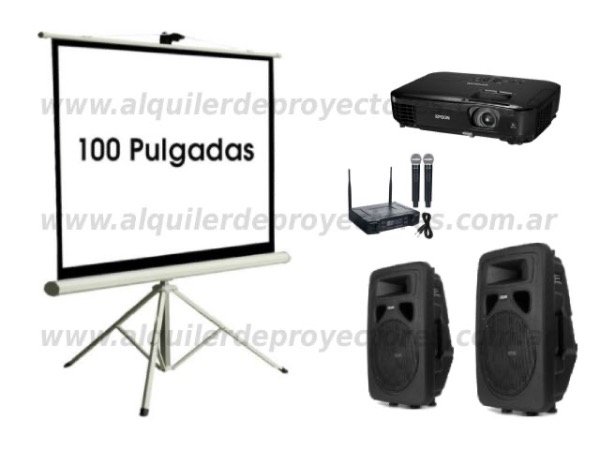 Producto - SERVICIO NRO 4 - PROYECTOR + PANTALLA 100" + 2 BAFLES 200W + 2 MIC INALAMBRICOS