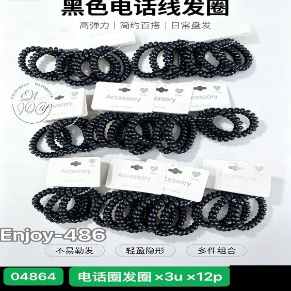 Producto - Pack x12 Blister x3u Colita Cable teléfono Color Negro ENJOY486