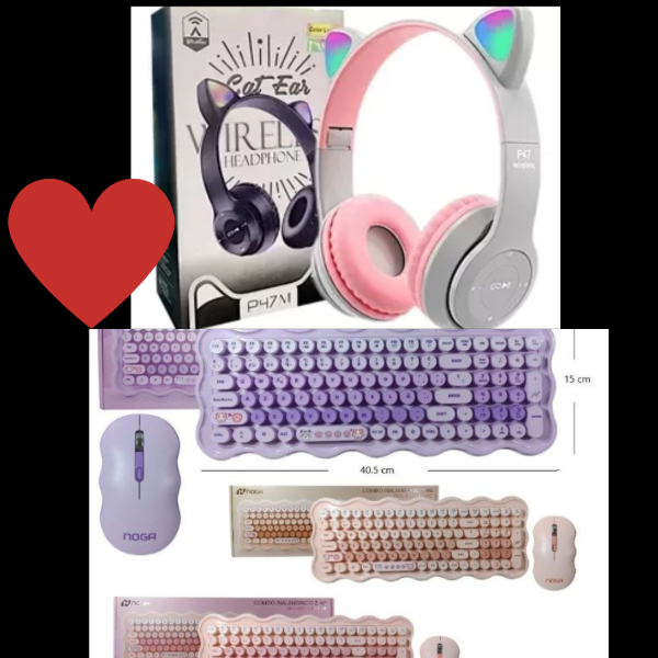 Producto - AP0120 SET TECLADO MOUSE Y AUDIFONOS CON OREJITAS ESTILO